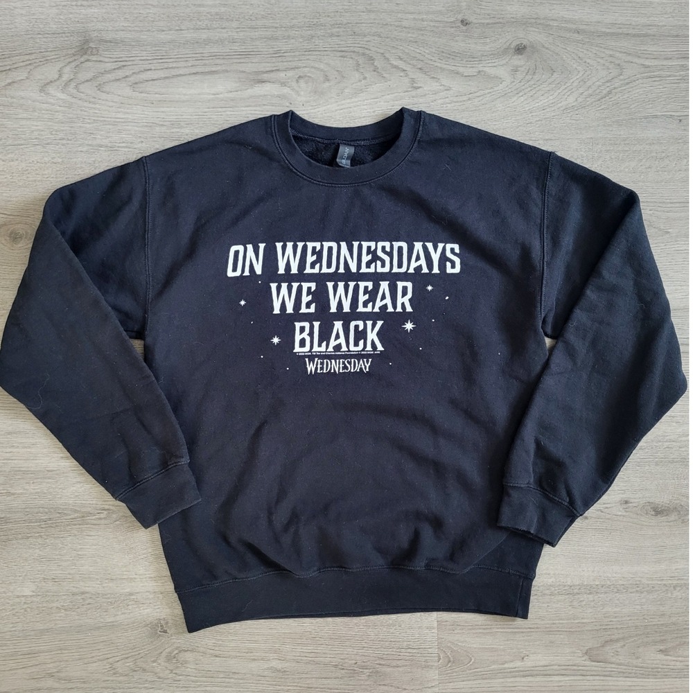 Wednesday Addams On Wednesdays We Wear Black Graphic Sweatshirt Oversized Medium